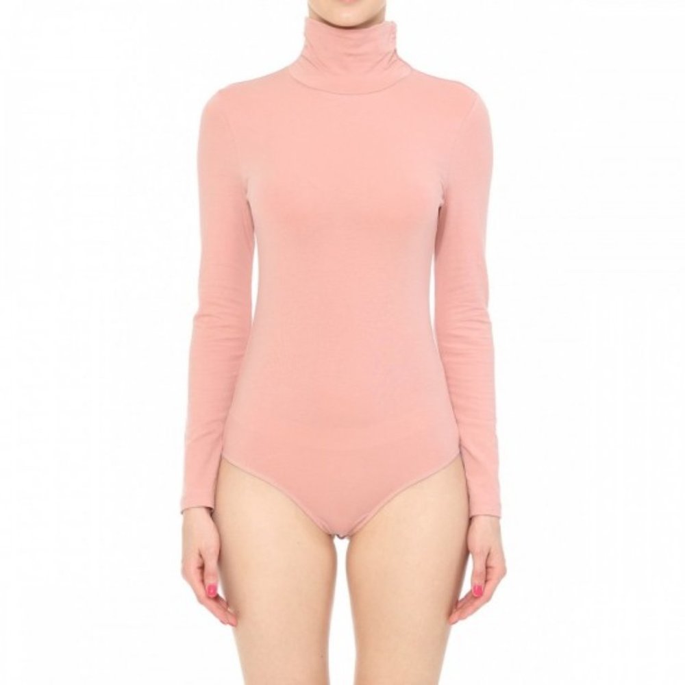 Pink Mock Neck Turtleneck Long Sleeve Bodysuit